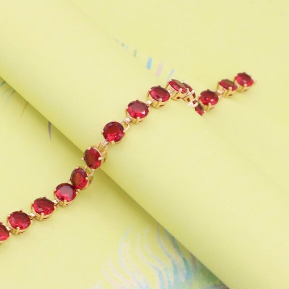 "Elegant Rose Gold Bracelet with Bold Red Stones, XPBL1023 - Picture 3 of 11